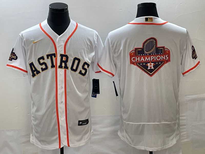 Mens Houston Astros Big Logo 2023 White Gold World Serise Champions Patch Flex Base Stitched Jersey->houston astros->MLB Jersey